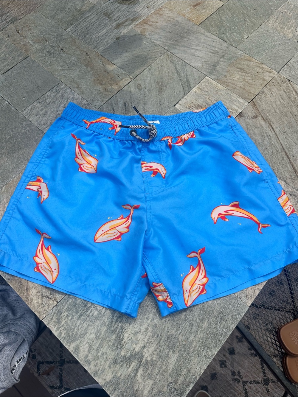 Men's Maamgic Blue Dolphin Print Swim Trunks size M 5.5” inseam